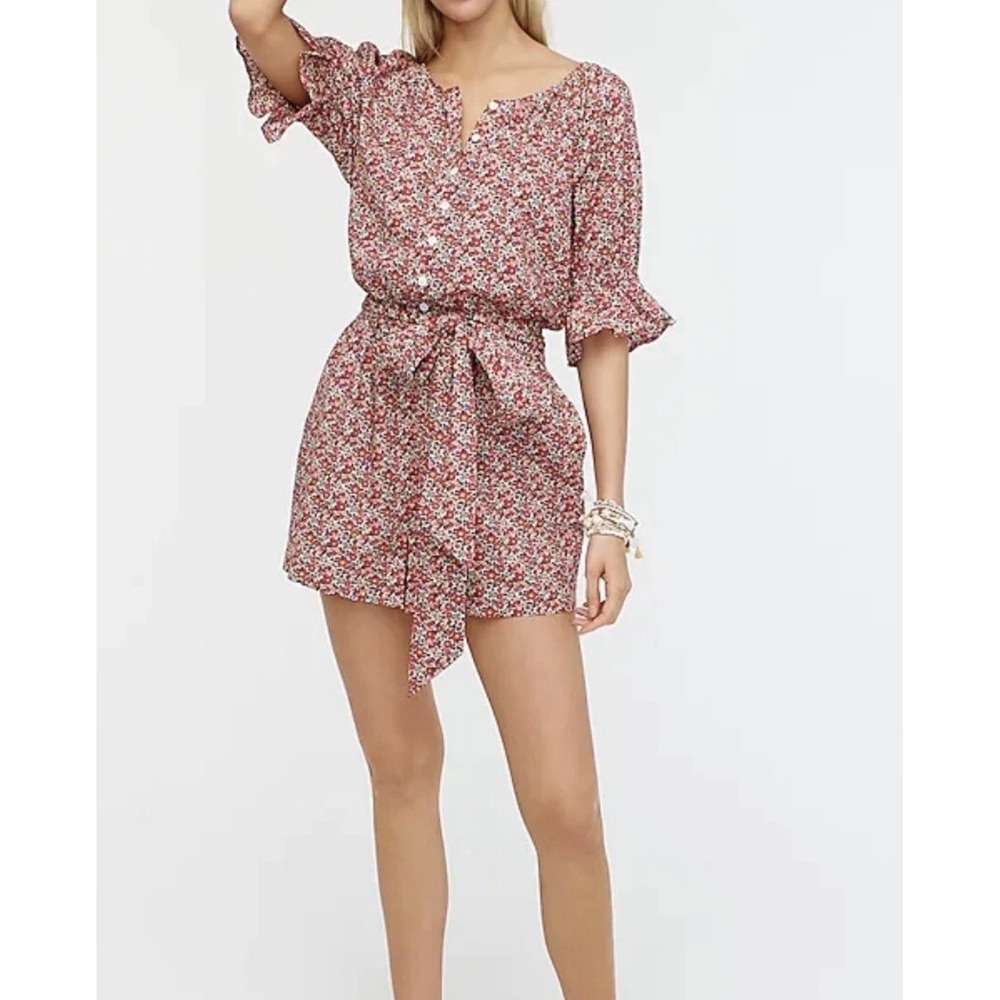 J.Crew Belted Romper Liberty Fabric Betsy Ann Floral Red Button‎ XXS NWT Resort